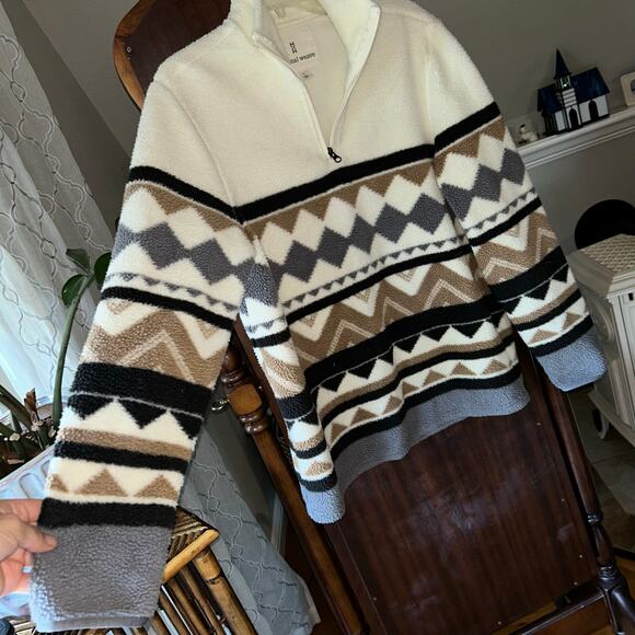 Mutual Weave Mens Ivory southwestern Fleece 1/4 Zip Pullover Sweatshirt Small - Picture 6 of 10